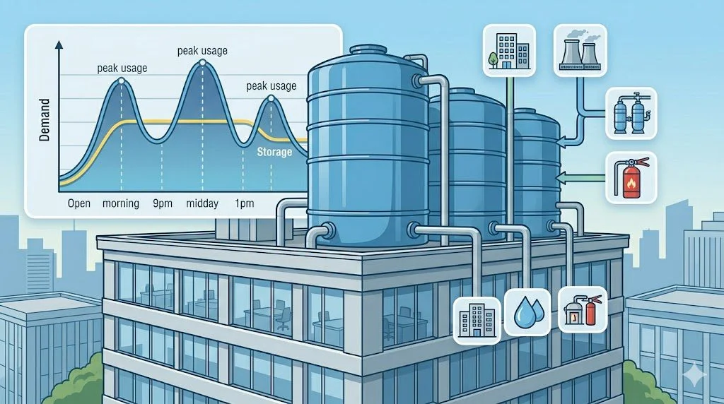 How to size a water tank for a commercial building